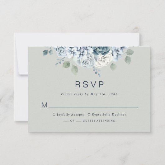 Sage Green Modern Waterverf Floral Wedding RSVP Kaartje (Voorkant)