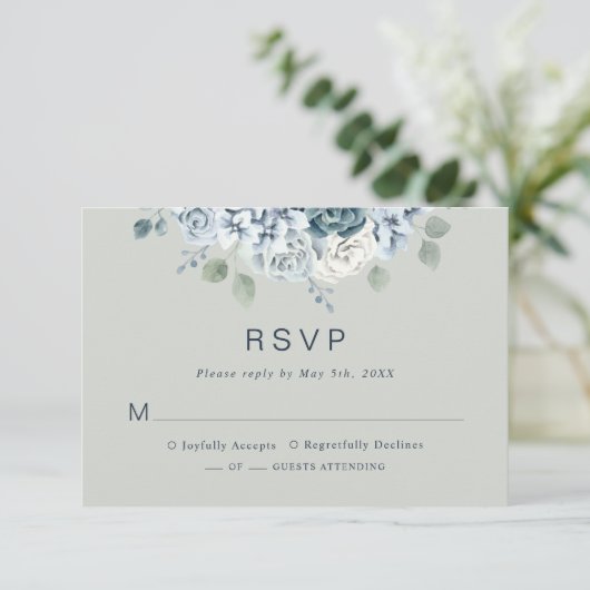 Sage Green Modern Waterverf Floral Wedding RSVP Kaartje (Staand voorkant)