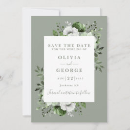 Sage Green Modern Waterverf Floral Wedding Save The Date