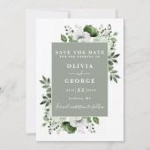 Sage Green Modern Waterverf Floral Wedding Save The Date (Voorkant)