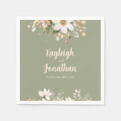 Sage Green Modern Waterverf Floral Wedding Servet (Voorkant)