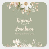 Sage Green Modern Waterverf Floral Wedding Vierkante Sticker (Voorkant)