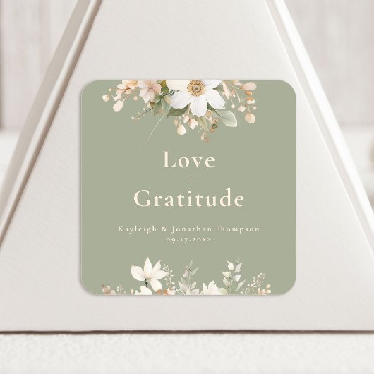 Sage Green Modern Waterverf Floral Wedding Vierkante Sticker