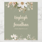 Sage Green Modern Waterverf Floral Wedding Wijn Etiket (Enkel label)