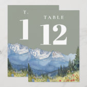 Sage Green Modern Waterverf Mountain Tafel Nummer Kaart (Voorkant / Achterkant)