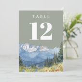 Sage Green Modern Waterverf Mountain Tafel Nummer Kaart (Staand voorkant)