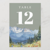 Sage Green Modern Waterverf Mountain Tafel Nummer Kaart (Voorkant)