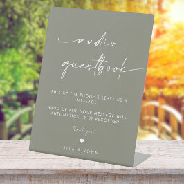 Sage Green Modern Wedding Audio Guestbook Sign Reclamebord Met Voetstuk