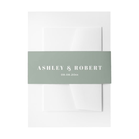 Sage Green Modern Wedding Invitation Uitnodigingen Wikkel (Voorkant Voorbeeld)