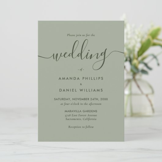 Sage Green Modern Wedding Kaart (Staand voorkant)