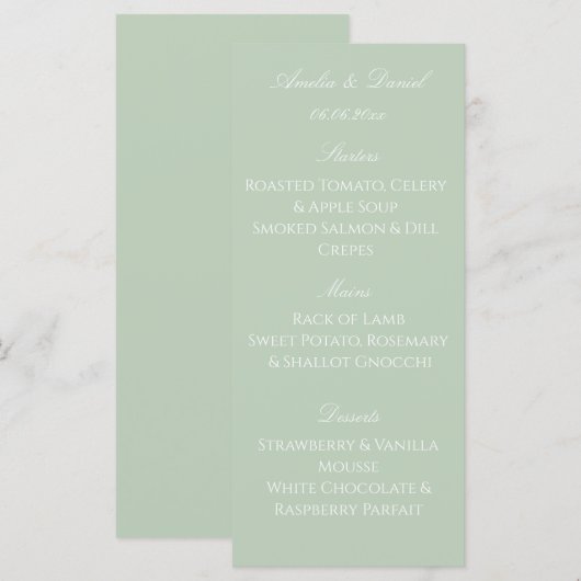  Sage Green Modern Wedding Menu Card (Voorkant / Achterkant)