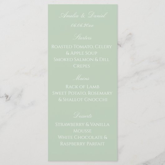  Sage Green Modern Wedding Menu Card (Voorkant)