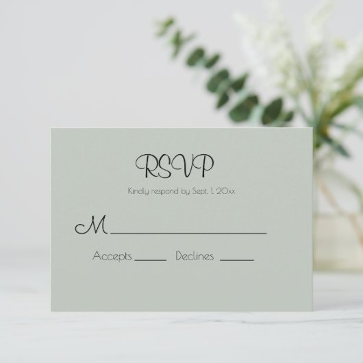 Sage Green Modern Wedding RSVP Kaart (Staand voorkant)
