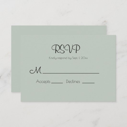 Sage Green Modern Wedding RSVP Kaart (Voorkant / Achterkant)