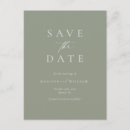 Sage Green Modern Wedding Save the Date Briefkaart (Voorkant)