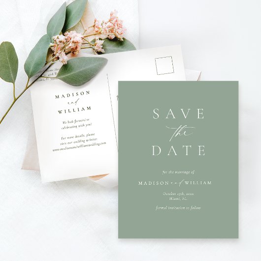 Sage Green Modern Wedding Save the Date Briefkaart