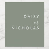 Sage Green Modern Wedding Verloving Wijn Etiket (Enkel label)