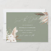 Sage Green Modern White Bohemian Floral Wedding Save The Date (Voorkant)