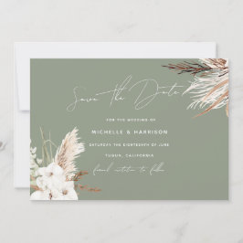 Sage Green Modern White Bohemian Floral Wedding Save The Date