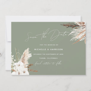 Sage Green Modern White Bohemian Floral Wedding Save The Date