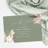 Sage Green Modern White Bohemian Floral Wedding Save The Date