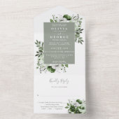 Sage Green Moderne Botanische Bloemen Huwelijk All In One Uitnodiging (Binnen)