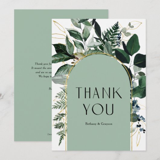 Sage Green Moderne elegante Greenery gebladerte br Bedankkaart (Voorkant / Achterkant)