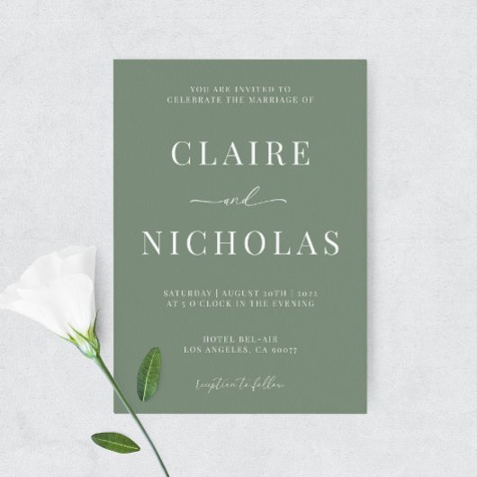 Sage Green Moderne Elegante Huwelijksuitnodiging Kaart