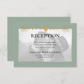 Sage Green Moderne Foto Gouden Harten Receptie Informatiekaartje (Voorkant / Achterkant)