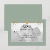 Sage Green Moderne Foto Gouden Harten RSVP Kaartje (Voorkant / Achterkant)