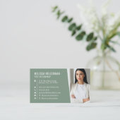 Sage Green Moderne Foto Logo Professioneel Visitekaartje (Staand voorkant)