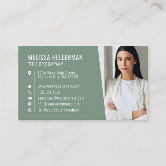 Sage Green Moderne Foto Logo Professioneel Visitekaartje (Voorkant)