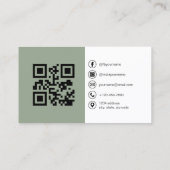 Sage Green Moderne Foto met QR Code Sociale Media Visitekaartje (Achterkant)
