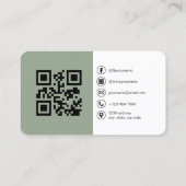 Sage Green Moderne Foto met QR Code Sociale Media Visitekaartje (Achterkant)
