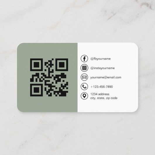 Sage Green Moderne Foto met QR Code Sociale Media Visitekaartje (Achterkant)