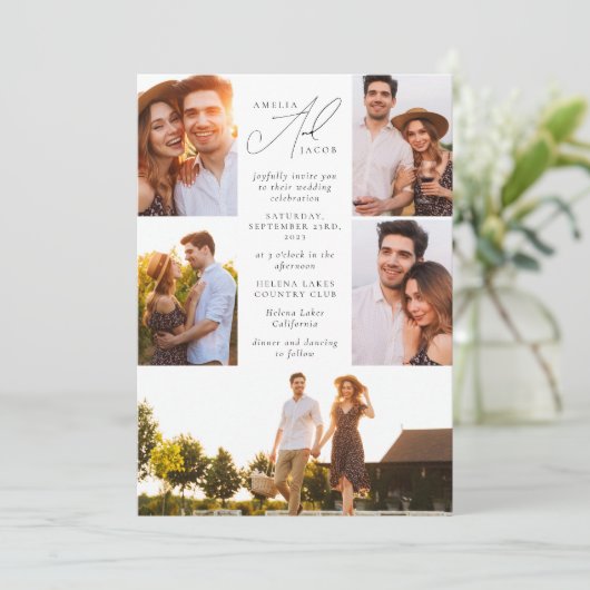 Sage Green Moderne Foto QR-code Alles in één bruil Kaart (Staand voorkant)