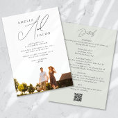 Sage Green Moderne Foto QR-code Alles in één bruil Kaart