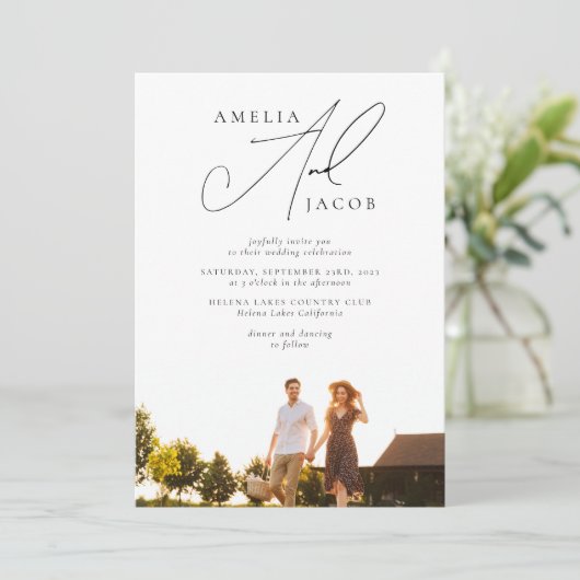 Sage Green Moderne Foto QR-code Alles in één bruil Kaart (Staand voorkant)