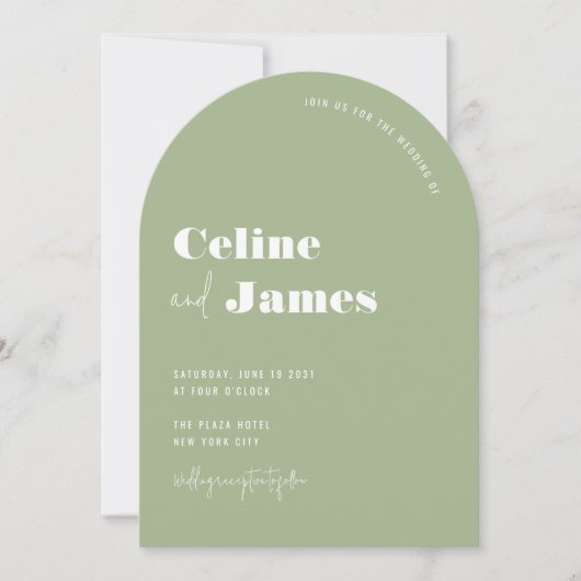 Sage Green Moderne Grote Namen Wedding Arch Kaart (Voorkant)