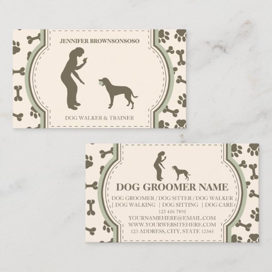 Sage Green Moderne Hond Trainer Eenvoudige Pootjes Visitekaartje (Voorkant / Achterkant)