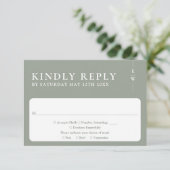 Sage Green Moderne Minimalistische Monogram Huweli RSVP Kaartje (Staand voorkant)