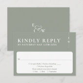 Sage Green Moderne Minimalistische Monogram Huweli RSVP Kaartje (Voorkant / Achterkant)