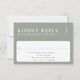 Sage Green Moderne Minimalistische Monogram Huweli RSVP Kaartje