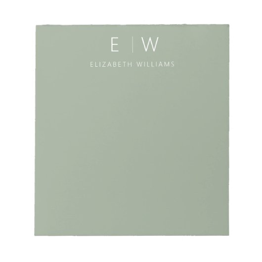 Sage Green Moderne Minimalistische Monogram Naam Notitieblok (Voorkant)