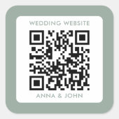 Sage Green Moderne Minimalistische Wedding QR Code Vierkante Sticker (Voorkant)