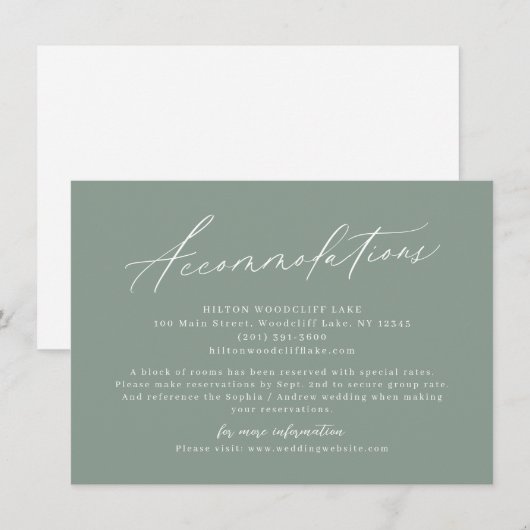 Sage Green moderne script minimalistische accommod Notitiekaartje (Voorkant / Achterkant)