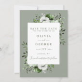 Sage Green Moderne Waterverf Bloemen Fotobruiloft Save The Date (Voorkant)