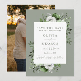 Sage Green Moderne Waterverf Bloemen Fotobruiloft Save The Date