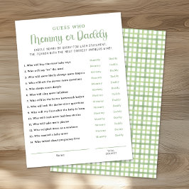 Sage Green Mommy or Daddy Baby Shower Game Card Advieskaart