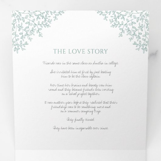 Sage green monogram art verhaaltje toewijding brui drieluik programma (Binnenzijde eerst)